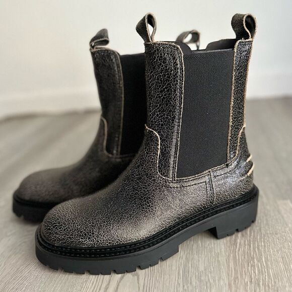 ZARA FLAT LEATHER ANKLE BOOTS VINTAGE LOOK CRACKED - Picture 4 of 13